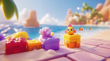 Obraz premium Playful coral reef scene with colorful building blocks.