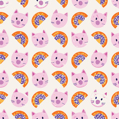 Obraz premium Pastel kitten vector pattern with yarn and soft tones for pet designs