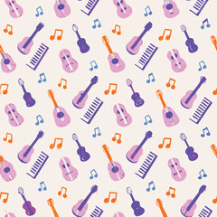 Obraz premium Pastel musical instruments vector pattern for soft branding and children