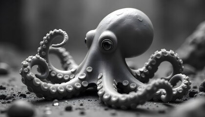 Obraz premium Octopus Creature on Ground in Monochrome Low Angle