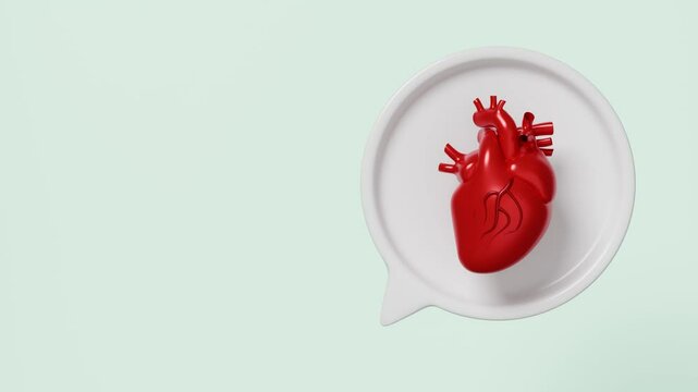chat bubbles 3d with realistic human heart  icon isolated on green background. 3d render illustration , alpha channel