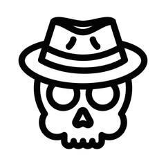 Skull in gangster hat vector icon bold style. Editable stroke.