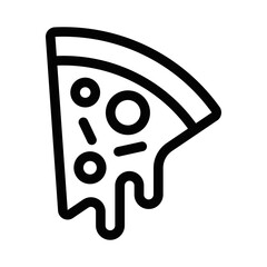 Line icon of a pizza slice with toppings. Editable stroke.