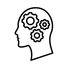 Side profile head with gears inside. Editable stroke.