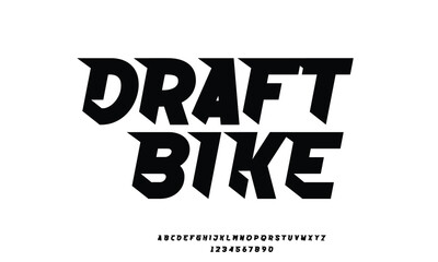 Draft Bike is Modern Bold Font. Regular Italic Number Typography urban style alphabet fonts for fashion, sport, technology, digital, movie, logo design, vector illustration