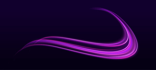 Long-exposure style light trails wind across a dark background, glowing with cool neon blue. They evoke speed, direction, and fluid movement. Ideal for motion and transport themes.