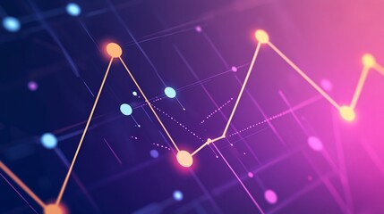 Obraz premium Abstract data visualization. Complex network of interconnected data points and lines. Dynamic chart displaying upward and downward trends. Brightly colored indicators