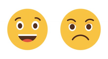 Happy and sad cartoon faces graphic design illustrations