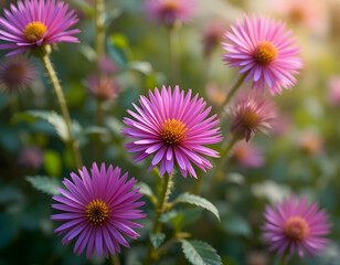 Obraz premium Close Up of Pink Aster Flowers Blooming in the Garden
