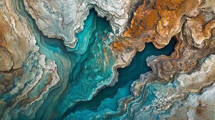 Stunning aerial view of turquoise water in rocky canyon abstract nature landscape photography art
