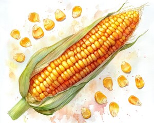 Summer Vegetable Corn Watercolor Illustration