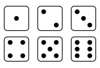 Game dice icons set isolated vector illustration, Set of game dice icon. . Dice game vector icon set  isolated on white background. Dice in a flat and linear design,  from one to six. stock Vector