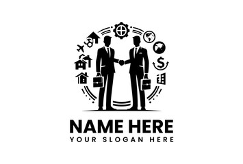 Fototapeta premium Monochrome Businessmen Handshake Illustration. Minimalist Corporate Art