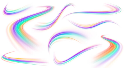 Light trail wave, fire path trace line, car lights, optic fiber and incandescence curve twirl. Racing cars dynamic flash effects city road with long exposure. Vector PNG.