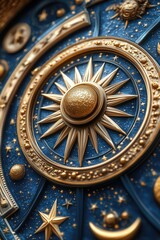 Obraz premium Celestial zodiac design with golden stars on blue background for astrological decoration