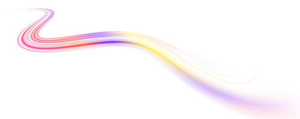 Neon swirls on a white background PNG. Acceleration speed motion on night road. Magic moving fast speed police lines.	