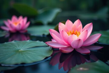 Zen-inspired lotus flower surrounded by water lilies, lotus, lily