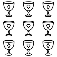Set of Vector Line Art Drinking  goblet Cups with Unique Designs