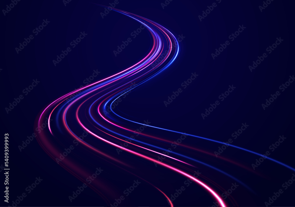 Wall mural big data traffic visualization with high-speed data streams. blue and purple neon glow colors enhanc