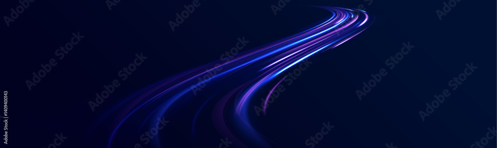 Wall mural blue light rays and stripe lines create a fast motion background. radial spirals glow with neon airf