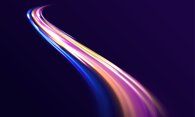 Futuristic neon light line trails. bright sparkling background. Abstract wavy line of light with a transparent background, isolated and easy to edit	