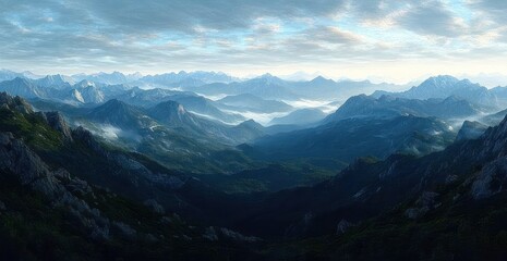 Fototapeta premium Majestic Romantic Mountain Landscape with Dramatic Lighting and Scenic Views