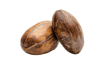 Two Dark Brown Bread Rolls Sprinkled with Seeds on Transparent Background Ideal for Culinary Projects