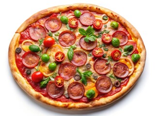 Crispy crust, vibrant salami slices, melted cheeseâ€”a mouthwatering salami pizza, captured in high resolution.