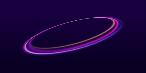 Spinning neon rings float in zero gravity. Energy flows in continuous motion. This tech design suggests innovation and speed.