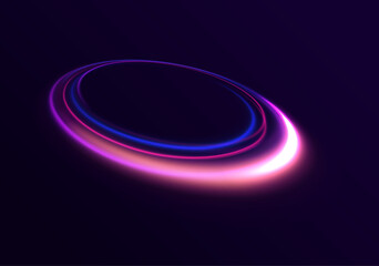 Spinning neon rings float in zero gravity. Energy flows in continuous motion. This tech design suggests innovation and speed.