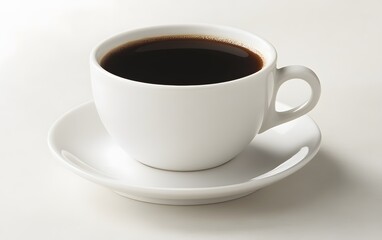 Fresh Hot Black Coffee in White Cup Saucer