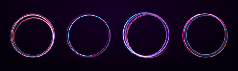 Abstract bright neon loop with transparency. Glowing spiral cover.Neon light circle of speed in the form of a round whirlpool.	