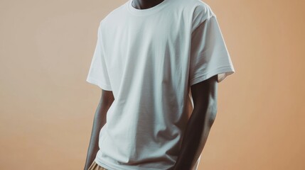 Man in White T-Shirt, Warm Ochre Background, Minimalist Portrait