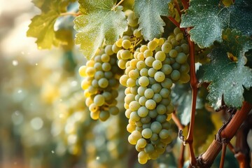 Fototapeta premium Realistic Still Life Painting of Green Grapes on Vine in Natural Light