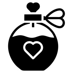 Perfume bottle with heart design, romantic fragrance packaging icon