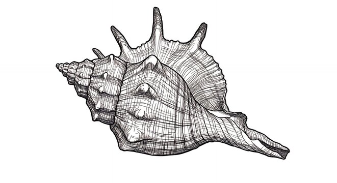 Detailed grayscale seashell drawing