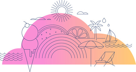 Linear summer illustration with color gradient © Marina Zlochin