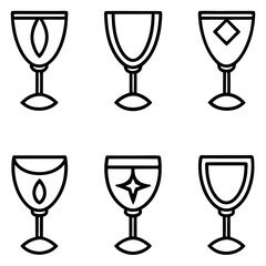 Set of Outline Wine and goblet Glasses with Decorative Designs