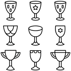 Set of Outline Wine and goblet Glasses with Decorative Designs