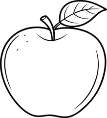 Apple Line Drawing Vector with Leaf – Minimalist Fruit Outline for Coloring