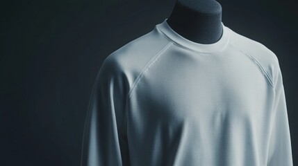 Subtle Textured White Long-Sleeve Shirt on Mannequin, Dark Background