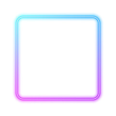 Illustration of neon electric style square frame. Gradient pink purple blue color. Isolated on transparent background. PNG	