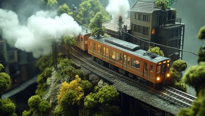 Miniature Train Journey Through Misty Mountain Village