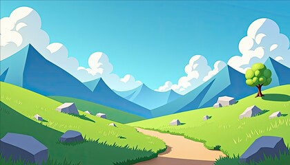 Fototapeta premium Cartoon Mountain Landscape Background