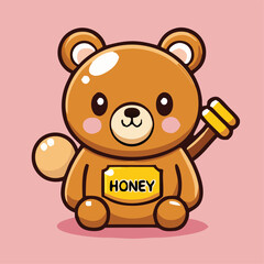 Fototapeta premium Adorable Cartoon Bear Honey Pot Character Holding Dipper Illustration