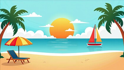 Obraz premium Stunning Beach Sunset A Tropical Paradise Scene