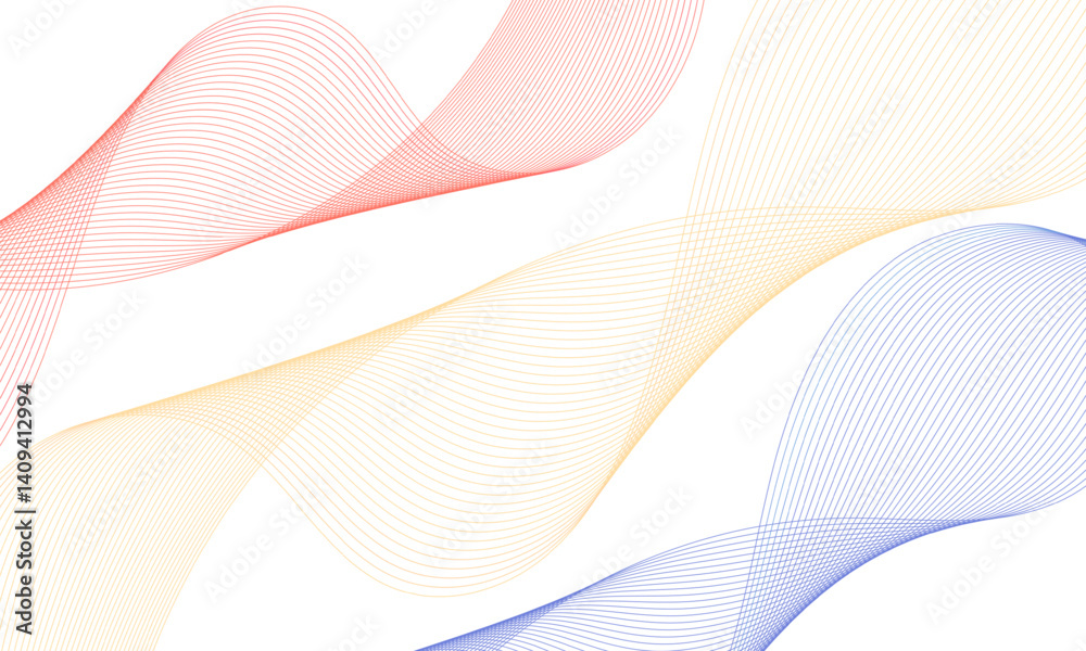 Poster abstract futuristic technology isolated blue red and yellow wavy lines on transparent white backgrou
