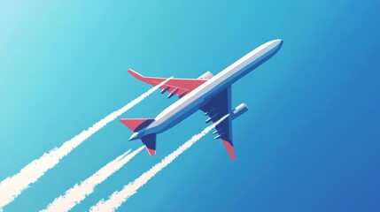 Airplane in flight, leaving contrails against a clear blue sky.