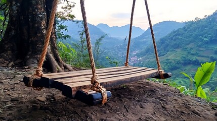 Swinging over mountains a serene landscape adventure at a scenic location