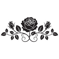 horizontal Vector Black silhouettes and white vignette with a rose. with white background © firoz